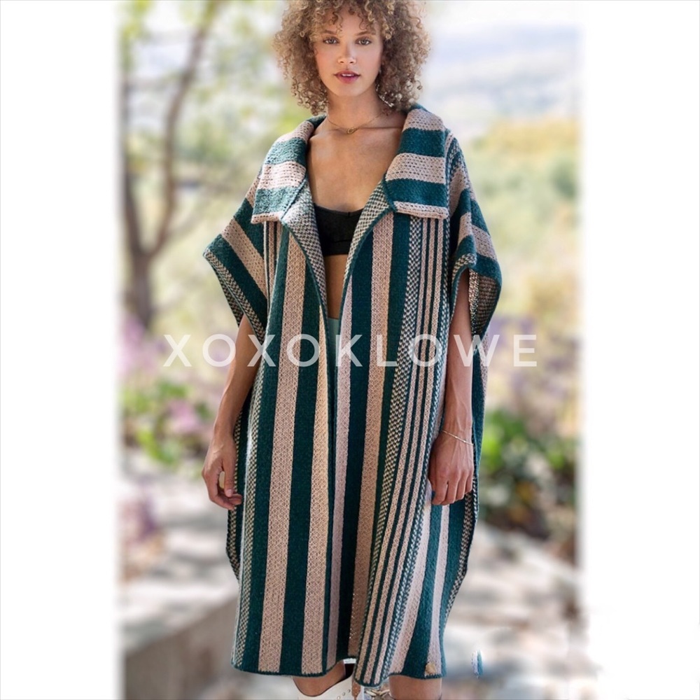 POL Green Tan Striped Long Cardigan | Oversized Knit